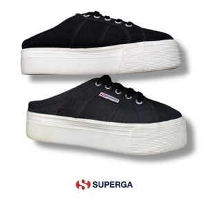 Black Superga 2790 Platform Sneaker Slides Size USA 6M 7.5W